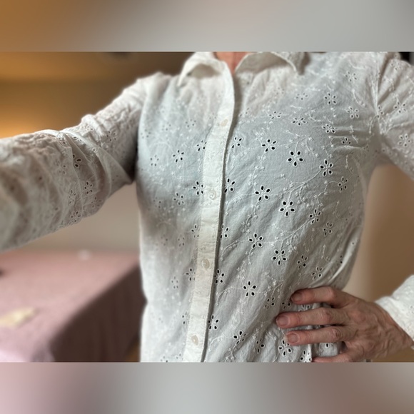 Candice Cameron Bure White Eyelet Button-Up Shirt - Size XS - Picture 4 of 14